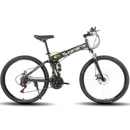 XER Folding Mountain Bike XER Unisex Mountain Bike, 24 Speed Dual Suspension Folding Bike, with 26 Inch Spoke Wheel and Double Disc Brake, Green, 27speed