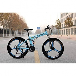 XER Folding Mountain Bike XER Unisex Mountain Bike, 27 Speed Dual Suspension Folding Bike, with 24 Inch 3-Spoke Wheels and Double Disc Brake, for Men and Woman, Blue, 21speed