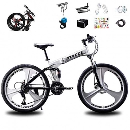 XHCP Bike XHCP Mountain Bike, 26in Folding Mountain Bike with Front and Rear Shock Absorption and Double Disc Brakes, High Carbon Steel Frame