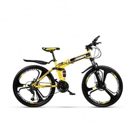 XHJZ Bike XHJZ Mountain Bike Folding Bikes, 21 / 24 / 27 / 30-Speed Double Disc Brake Full Suspension Anti-Slip, Off-Road Variable Speed Racing Bikes for Men And Women, Yellow, 24 speed