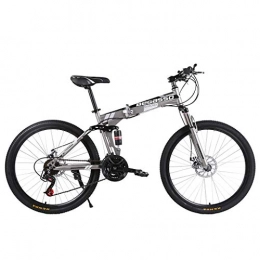 Xshuai Adult Mountain Bikes, 26in Carbon Steel Mountain Bike 21 Speed Bicycle Full Suspension MTB, 21 Speed Gears Dual Disc Brakes Mountain Bicycle, Men And Women Bike (Gray)