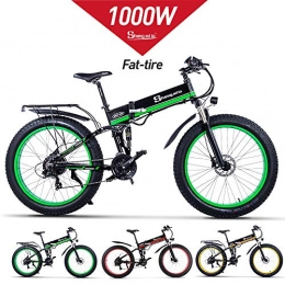 XXCY Folding Mountain Bike XXCY 1000W Electric Bike Mens Mountain Ebike 21 Speeds 26 inch Fat Tire Road Bicycle Beach / Snow Bike with Hydraulic Disc Brakes and Suspension Fork (01green)
