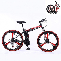YALIXI Bike YALIXI Folding mountain bike, foldable high carbon steel frame, 26 inch 21 speed variable speed shock absorbing three-cutter wheel foldable bicycle, Black red