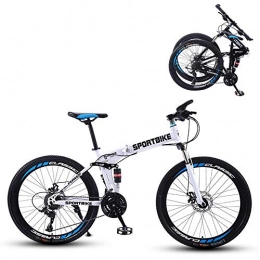 YCHBOS Bike YCHBOS 26 Inch Adult Full Suspension Folding Mountain Bike, 27-speed Variable Speed Outroad Bicycle with Double Disc Brake, Aluminum Alloy Frame, Lockable Fork, Sensitive ShiftWhite and Blue