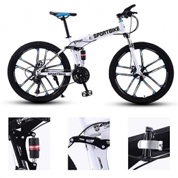 YCHBOS Folding Mountain Bike YCHBOS 27 Speed Bicycle Full Suspension MTB Bikes, 26 Inch Folding Mountain Bike, City Bicycle with Dual Disc-brake and Lockable Fork for MenWhite and Blue