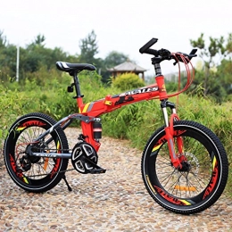 YEARLY Folding Mountain Bike YEARLY Children's foldable bikes, Student folding bicycles Lightweight Mountain bike Shock absorber 21 speed Foldable bikes-red 20inch