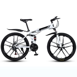 YGTMV Folding Mountain Bike YGTMV 24 Speed Double Disc Brakes Folding Mountain Bikes, 26 Inch Students And Kids Road Bikes Off-Road BMX Bikes Bicycle, White, 24 speed 26 inch