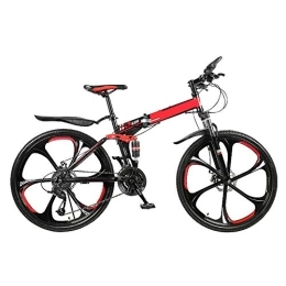 YGTMV Folding Mountain Bike YGTMV Adult Mountain Bike, 24 Inch High Carbon Steel Folding Outroad Bicycles, 21 / 24 / 27 / 30Speed Bicycle Full Suspension MTB ​ Gears Dual Disc Brakes Bicycle, Red, 21 speed