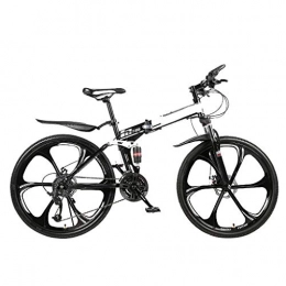 YGTMV Folding Mountain Bike YGTMV Adult Mountain Bike, 24 Inch High Carbon Steel Folding Outroad Bicycles, 21 / 24 / 27 / 30Speed Bicycle Full Suspension MTB ​ Gears Dual Disc Brakes Bicycle, White, 27 speed