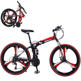 YGTMV Folding Mountain Bike YGTMV Adult Mountain Bike, 26 Inch Wheels Trail Bike High Carbon Steel Folding Outroad Bicycles, 24-Speed Bicycle Full Suspension Gears Dual Disc Brakes Bicycle, Red