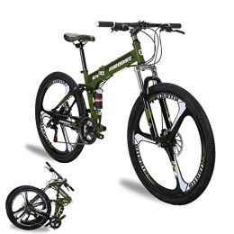 EUROBIKE Folding Mountain Bike YH-G4 Folding Mountain Bike for Adults 26 Inch Wheels 21 Speed Full Suspension Dual Disc Brakes Foldable Frame Bicycle (3-Spoke Green)