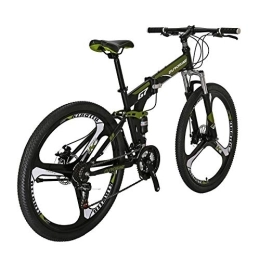 EUROBIKE Bike YH-G7 Folding Mountain Bike 27.5 Inch Wheels 21 Speed Full Suspension Dual Disc Brakes Foldable Frame Bicycle for Mens (3-Spoke Green)