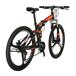 EUROBIKE Bike YH-G7 Folding Mountain Bike 27.5 Inch Wheels 21 Speed Full Suspension Dual Disc Brakes Foldable Frame Bicycle for Mens (3-Spoke Orange)