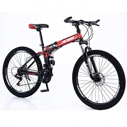 YISHENG 25-inch (about 65 Cm) Foldable Mountain Bike Tires, With Front Suspension Forks, 24-speed Gearbox, Mechanical Disc Brakes, Can Be Used In Urban And Rural Areas, Red