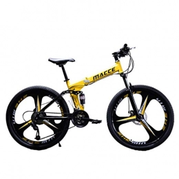 Yivise Folding Mountain Bike Yivise 24IN Carbon Steel Mountain Bike 21 Speed Bicycle Full Suspension MTB(Yellow)