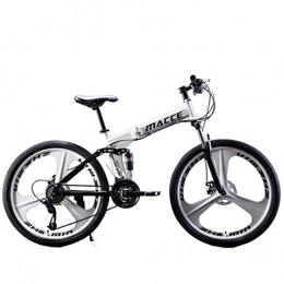 Yivise Folding Mountain Bike Yivise 26IN Carbon Steel Mountain Bike 21 Speed Bicycle Full Suspension MTB(White)
