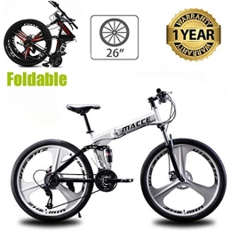 YMhome Folding Mountain Bike YMhome Mountain Bike for Adult, 26 inch Wheels, Mountain Trail Bike Folding Outroad Bicycles, 21-Speed Bicycle Full Suspension MTB Gears Dual Disc Brakes Mountain Bicycle, White