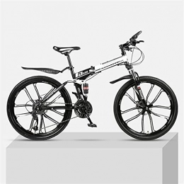 YQCH Folding Mountain Bike Youth And Adult Mountain Folding Mountain Bike, Outroad Mountain Bike, Aluminum And Steel Frame, 21 Speeds 24 Inch, Full Suspension MTB Bikes, Double Disc Brake Bicycles (Color : Black)