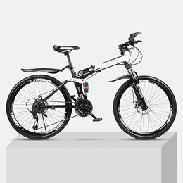 YQCH Folding Mountain Bike Youth And Adult Mountain Folding Mountain Bike, Outroad Mountain Bike, Aluminum And Steel Frame, 21 Speeds 26 Inch, Full Suspension MTB Bikes, Double Disc Brake Bicycles (Color : Black)