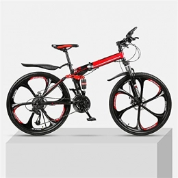 YQCH Bike Youth And Adult Mountain Folding Mountain Bike, Outroad Mountain Bike, Aluminum And Steel Frame, 21 Speeds 26 Inch, Full Suspension MTB Bikes, Double Disc Brake Bicycles (Color : Red)