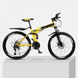 YQCH Folding Mountain Bike Youth And Adult Mountain Folding Mountain Bike, Outroad Mountain Bike, Aluminum And Steel Frame, 24 Speeds 24 Inch, Full Suspension MTB Bikes, Double Disc Brake Bicycles (Color : Yellow)
