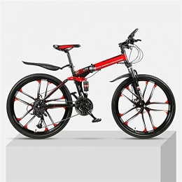 YQCH Bike Youth And Adult Mountain Folding Mountain Bike, Outroad Mountain Bike, Aluminum And Steel Frame, 24 Speeds 26 Inch, Full Suspension MTB Bikes, Double Disc Brake Bicycles (Color : Red)