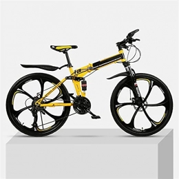 YQCH Folding Mountain Bike Youth And Adult Mountain Folding Mountain Bike, Outroad Mountain Bike, Aluminum And Steel Frame, 24 Speeds 26 Inch, Full Suspension MTB Bikes, Double Disc Brake Bicycles (Color : Yellow)