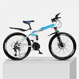 YQCH Bike Youth And Adult Mountain Folding Mountain Bike, Outroad Mountain Bike, Aluminum And Steel Frame, 27 Speeds 24 Inch, Full Suspension MTB Bikes, Double Disc Brake Bicycles (Color : Blue)