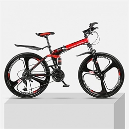 YQCH Folding Mountain Bike Youth And Adult Mountain Folding Mountain Bike, Outroad Mountain Bike, Aluminum And Steel Frame, 30 Speeds 24 Inch, Full Suspension MTB Bikes, Double Disc Brake Bicycles (Color : Red)