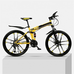 YQCH Folding Mountain Bike Youth And Adult Mountain Folding Mountain Bike, Outroad Mountain Bike, Aluminum And Steel Frame, 30 Speeds 24 Inch, Full Suspension MTB Bikes, Double Disc Brake Bicycles (Color : Yellow)