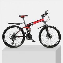 YQCH Bike Youth And Adult Mountain Folding Mountain Bike, Outroad Mountain Bike, Aluminum And Steel Frame, 30 Speeds 26 Inch, Full Suspension MTB Bikes, Double Disc Brake Bicycles (Color : Red)