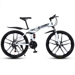 YSHCA Mountain Bike, 26 Inch 21 Speed Foldable MountainBike with 10 Cutter Wheel High-carbon Steel MTB Bicycle Disc Brake Full Suspension For Women/Kids/Juniors,White