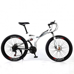 YUKM Folding Mountain Bike YUKM Spoke Wheel 3-Speed Conversion Mountain Bike, Foldable Portable Off-Road Bike, Five Colors, Suitable for Both Men And Women, White, 26 inch 21 speed