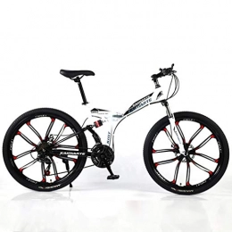 YUKM Bike YUKM Ten-Spoke Wheel Three-Speed Conversion Mountain Bike, Foldable Portable Cross-Country Bike, Five Colors, Suitable for Men And Women, White, 26 inch 21 speed