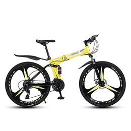 YUNLILI Folding Mountain Bike YUNLILI Multi-purpose Folding Mountain Bike 21 Speed Dual Disc Brake 26 Wheels Suspension Fork Mountain Bicycle For Men Woman Adult And Teens (Color : Yellow, Size : 21 Speed)
