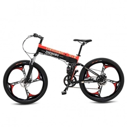 YUNYIHUI 26 Inch Folding E-bikewith 10.0Ah Lithium BatteryElectric Bike 27 Speed Gear and Three Working Modessmart Electric bicycle,Red four knife wheel-48V10ah