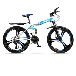 YWHCLH Folding Mountain Bike YWHCLH 26 / 24 Inch Male and Female Disc Brake Mountain Bike, Variable Speed Dual Disc Brake, Mountain Bike with Adjustable Front Seat Suspension, Multi-speed Road Bike (24inch 21-speeded, White blue)