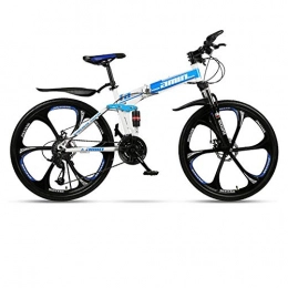 YWHCLH Folding Mountain Bike YWHCLH 26 / 24 Inch Male and Female Disc Brake Mountain Bike, Variable Speed Dual Disc Brake, Mountain Bike with Adjustable Front Seat Suspension, Road Bike (26inch 27-speeded, White blue)
