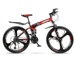 YWHCLH Folding Mountain Bike YWHCLH 26 / 24 Inch Men and Women Disc Mountain Bike, Hard Tail Mountain Bike, Mountain Bike with Adjustable Front Seat Suspension, Road Bike (24inch 24-speeded, Black Red)