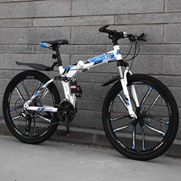 ZEIYUQI Bike ZEIYUQI Foldable Mountain Bike 26 Inch Men's Mountain Bikes High-Carbon Steel Hardtail Mountain Bike Disc Brake Hiking Bicycle, blue, 27 * 26''*3