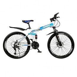 Zfeng Folding Mountain Bike Zfeng Outdoor Folding Mountain Bike Bicycle Thickened Steel Folding Frame Portable Hydraulic Double Shock Absorber Off-Road Variable Speed Bicycle -White blue_C-26 inch