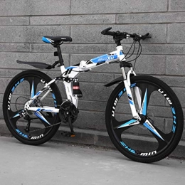 ZHEDYI Folding Mountain Bike ZHEDYI 21 / 24 / 27 Variable Speed Folding Shock Absorber Mountain Bike, High Carbon Steel Frame Anti-skid Tire Men's Bicycle, 24 / 26in Dual Disc Brake Portable Bicycles (Color : B-26in, Size : 24 speed)