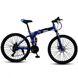 ZHIFENGLIU Bike ZHIFENGLIU Folding Mountain Bike, 24 / 26 Inch Double Shock Absorber Double Disc Brake High Carbon Steel Frame Spring Fork Adult Variable Speed Bicycle, Blue, 24 inch 21 speed