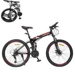 ZJZ Folding Mountain Bike ZJZ Lightweight Lush Folding Mountain Bike, 26" High Carbon Steel Frame Double Disc Brakes Mountain Bike 24 Speeds Double Suspension Male And Female Students Fast Folding Bike And Convenient Storage