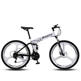 ZL 24 Speed Full Suspension MTB Bikes With Strong Spring Shock Speed, 26 Inch High Carbon Steel Frame 3 Spoke Wheels Folding Mountain Bike Bicycle (Color : White)