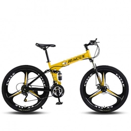 ZL Folding Mountain Bike ZL 24 Speed Full Suspension MTB Bikes With Strong Spring Shock Speed, 26 Inch High Carbon Steel Frame 3 Spoke Wheels Folding Mountain Bike Bicycle (Color : Yellow)