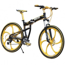 ZLI Folding Mountain Bike 20in Off-Road Adult Unisex Double Disc Brake Folding Universal Wayfarer Shock-Absorbing Folding City Bicycle,Yellow