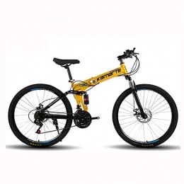 ZMCOV Folding Mountain Bike ZMCOV 26 Inch Foldable Bike, Hardtail Mountain Bicycle, High-Carbon Steel MTB, Double Shock Disc Brake Speed ​​Adjustable Bikes, Yellow, 21 speed