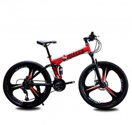 ZMJY Folding Mountain Bike ZMJY Lightweight Foldable Mountain Bike, 26-Inch Steel Frame Bicycle 21-Speed Transmission Is Compact And Lightweight, Red