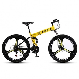 ZWW Folding Mountain Bike ZWW Adult Folding Mountain Bike, 26In 27-Speed Outdoor Full Suspension Disc Brake Unisex Portable Off-Road Carbon Steel Bicyle Suitable for Commuting / Travel, Yellow